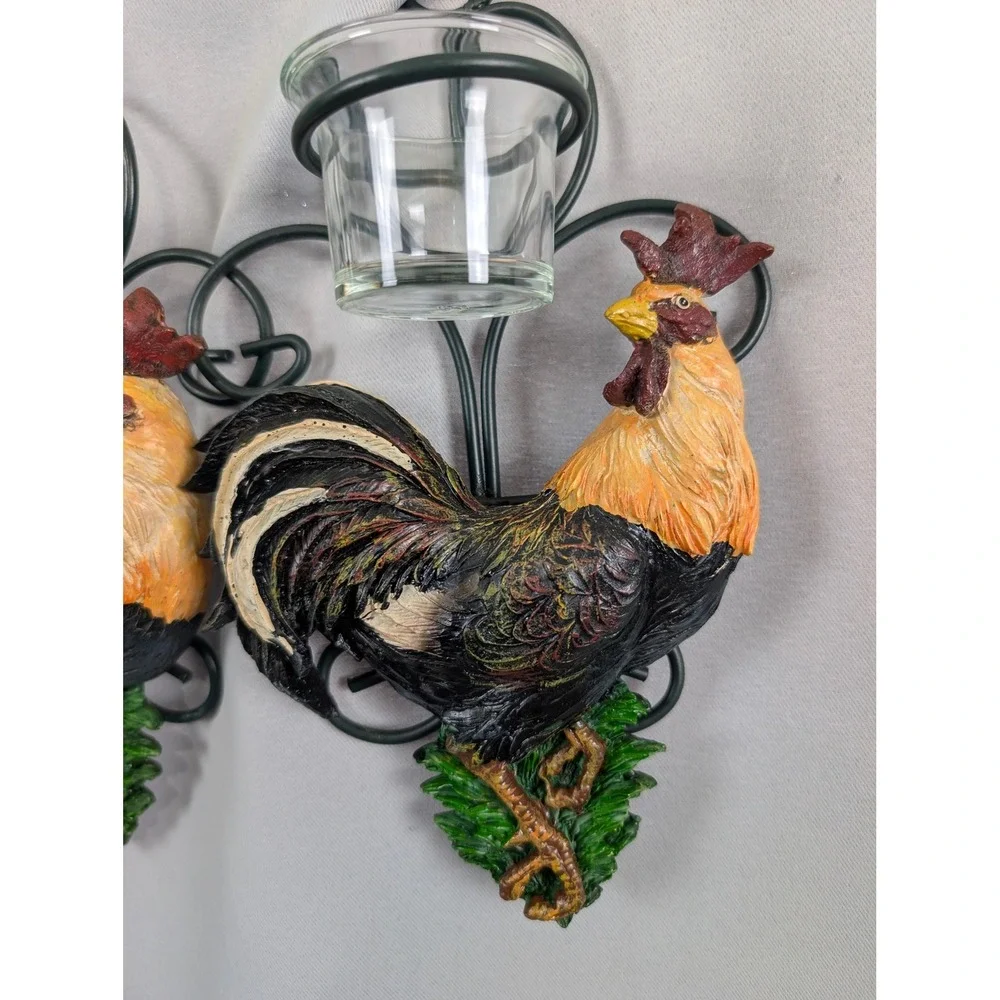 Rustic Rooster Wall Sconce Pair OS Multicolor Excellent Country chic Grannycore